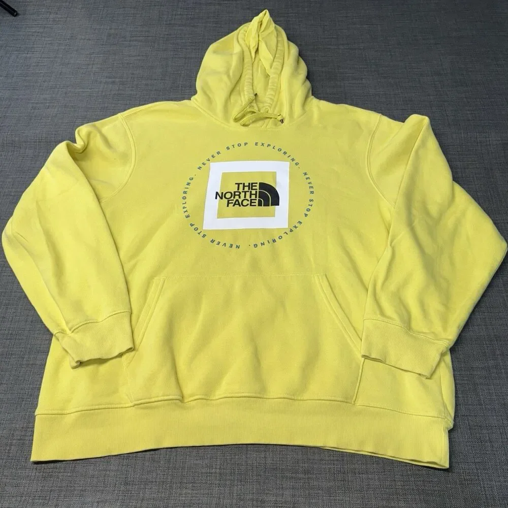 The North Face Yellow Graphic Print Pullover Hoodie Men's XL Fleece Long Sleeve